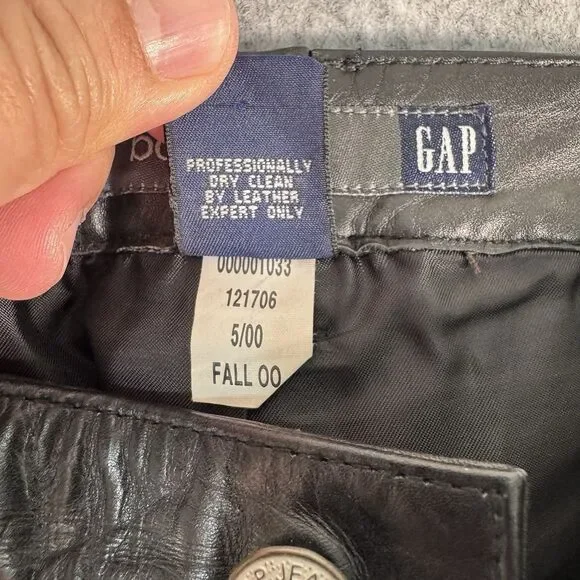 Gap Leather Pants Womens Size 4 Black Boot Cut Biker Grunge Y2K Lined - Picture 9 of 10